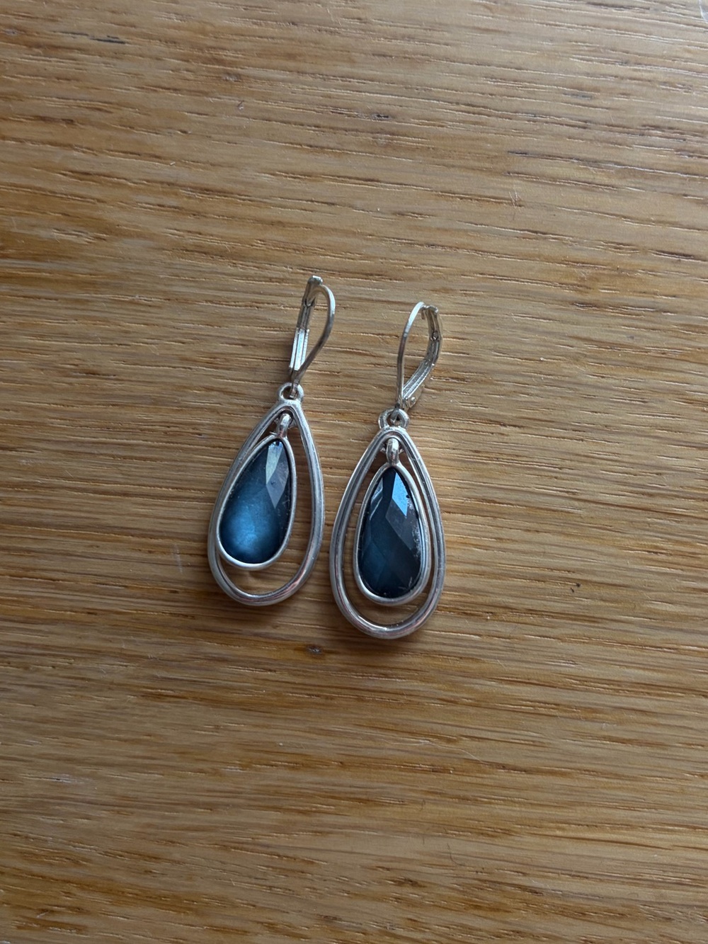 Sterling Silver Teardrop Earrings with blue Stones